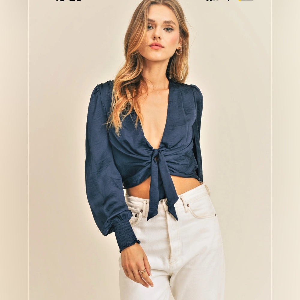 RESET BY JANE Elegant Navy Tie-Front Blouse